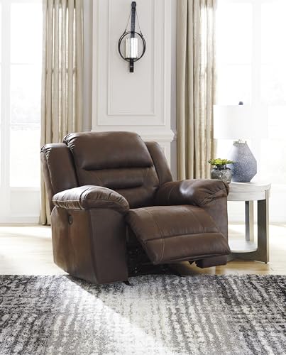 Signature Design by Ashley Stoneland Faux Leather Manual Pull Tab Rocker Recliner, Dark Brown