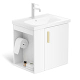 phiestina Pre-Assembled 20 Inch White Floating Small Bathroom Vanity, Wall Mounted Cabinet with Sink, Left Side Storage, Soft-Close Door, Modern Space-Saving Design, No Faucet, BV04-20-WHITE-PLUS phiestina