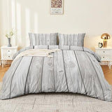 Single 61" x 79" Bedding Duvet Cover Set - Grey Minimalist Modern Wood Grain Printed 3 Piece Brushed Microfiber Comforter Quilt Cover with Zipper Closure for Men and Women Generic