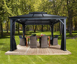 Sojag 10' x 12' Mykonos Double Roof Hardtop Gazebo Outdoor Weather-Resistant Aluminum Frame Sun Shelter Dark Grey Sojag