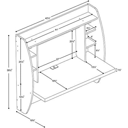 Prepac Floating Desk - Versatile Wall Mounted Desk for Small Spaces, Efficient Computer Desk with Storage, White Wall Desks, Perfect for Modern Homes - WoodArtSupply