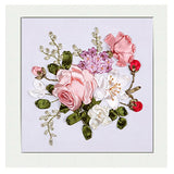 Egoshop Ribbon Embroidery Spring Flower Blooming Kit 3D Painting DIY Wall Decor Stamp Needle Work with Hoop (No Frame) X5002A
