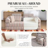 KSTNLUXQ 79" Corduroy Sofa Bed Sleeper Couch, 6-in-1 Convertible Boneless Floor Futon Loveseat, High-Density Foam Couch in a Box with 2 Headrest Pillows, No Assembly, Red and White KSTNLUXQ