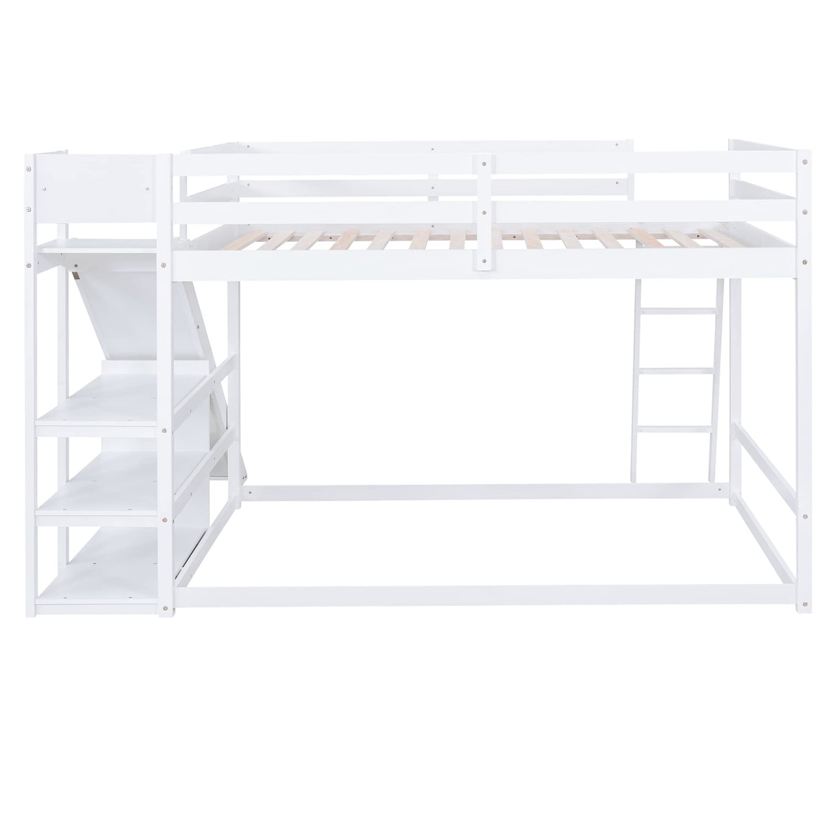 Harper & Bright Designs Full Over Full Bunk Bed with Slide, Bookshelves and Ladders, Solid Wood Floor Bunk Loft Bed Frame for Kids Girls Boys (White) Harper & Bright Designs