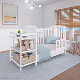 Dream On Me Anna 3-in-1 Convertible Full-Size Baby Crib & Changer with Storage in White, GreenGuard Gold & JPMA, Pinewood, Converts to Day & Toddler Bed, 3 Mattress Heights, 1″ Changing Pad
