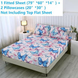 SDIII Colorful Butterfly Queen Fitted Sheet with 2 Pillowcases, Not Including Flat Sheet, Soft Microfiber Cute Fitted Sheets for Kids Boys Girls Teens SDIII