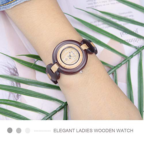 BEWELL Wood Watch Women Handmade Lightweight Analog Quartz Dress Wrist Watches with Wooden Bracelet BEWELL