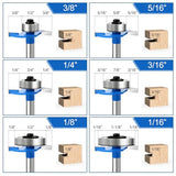 4PCS 1/4 Inch Shank Rabbet Router Bits with 6 Bearings Set (1/16", 1/8", 3/16", 1/4", 5/16", 3/8" Bearings) for Wood Grooving, Interchangeable Bearings with 1/2" to 1/4" Router Collet Xishuihe