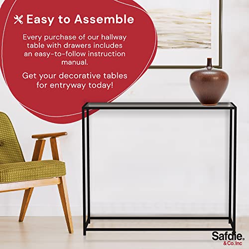 Safdie & Co. - Metal Console Table with Glass, Black Console Tables for Entryway, Use As Doorway Table, Narrow Bar Table, or Accent Furniture for Decorating Foyer, 12 x 28 x 31 Inches Safdie