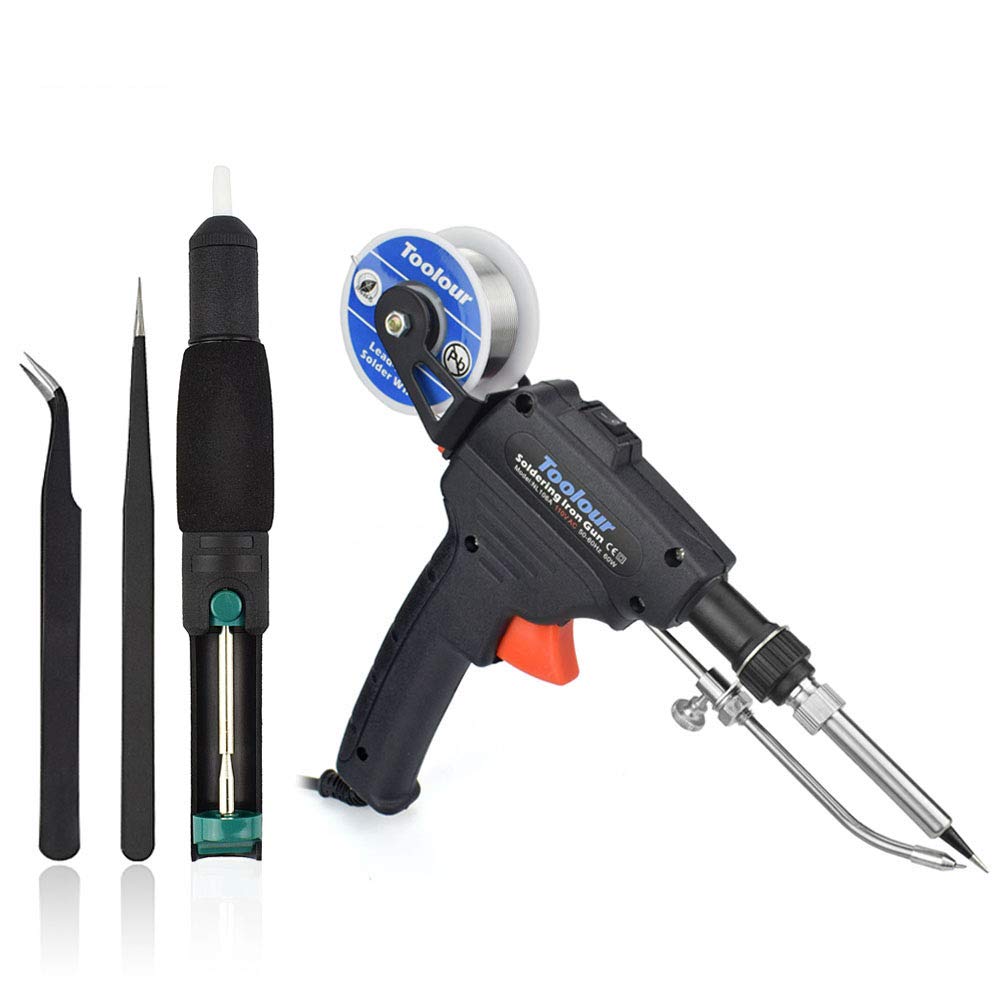Toolour Soldering Gun Kit 5 in 1 Soldering Iron Kit 60W Industrial Automatic Solder Feeding Hand-held Welding Gun with Solder Wire for Electronic Desoldering Rework PCB Repair Home DIY Toolour