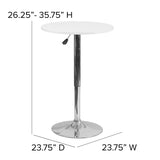 Flash Furniture Pearl 23.75'' Round Wood Dining Table with Chrome Base, Narrow Round Wood Cocktail Table, Adjusts 26.25'' - 35.75"H, White/Silver Flash Furniture