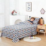 Viviland 3 Pieces Boys Grey Twin Sheet Set - Soft Microfiber Fitted Flat Sheets & Pillowcase - Retro Train Print Bedding Sets - for Kids & Toddlers Viviland