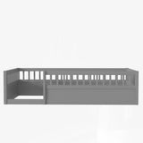 Floor Bed for Kids, Twin Size Montessori Bed with High Fence Railings, Wood Playhouse Bed with Rails for Baby Boys Girls Teens, No Slats Included, Gray Mirightone