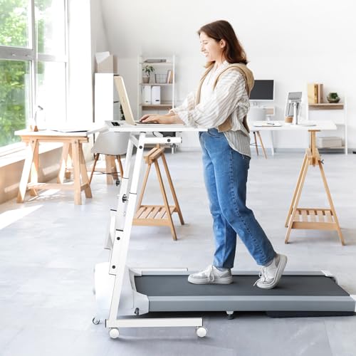 Enayplon Small Standing Desk with Wheels, Portable Treadmill Desk, Rolling Desk Adjustable Height for Laptop, Mobile Standing Table for Walking Pad, Bedside Table Enayplon