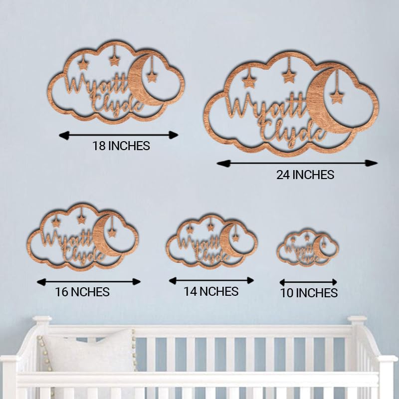 Custom baby name signs for nursery, Moon and clouds nursery wood sign, Boho nursery decor, Stars and moon nursery decor, Name sign for nursery, - WoodArtSupply