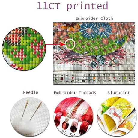 Magxvouy Cross Stitch Kits Stamped Full Range of Embroidery Kits,Cross Stitch Patterns Needlework Kits for Beginners 11CT Printed Kits&Colorful Flowers 18x18 inchs Magxvouy
