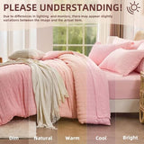 FUANNA Pink Full Size Comforter Sets 7 Pieces, Luxury Seersucker Bed in a Bag Full for All Seasons, Soft Bed Sets with Comforter, Flat Sheet, Fitted Sheet, Pillowcases & Shams for Bedroom FUANNA