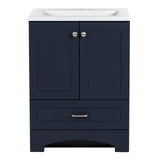 Spring Mill Cabinets Emlyn 24 Inch Bathroom Vanity with White Single Sink Top, 2-Door Cabinet, 1 Drawer, 24.5" W x 18.75" D x 32.89" H, Deep Blue Spring Mill Cabinets