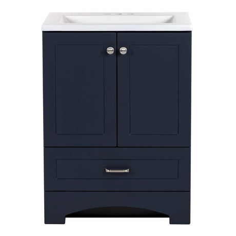 Spring Mill Cabinets Emlyn 24 Inch Bathroom Vanity with White Single Sink Top, 2-Door Cabinet, 1 Drawer, 24.5" W x 18.75" D x 32.89" H, Deep Blue Spring Mill Cabinets