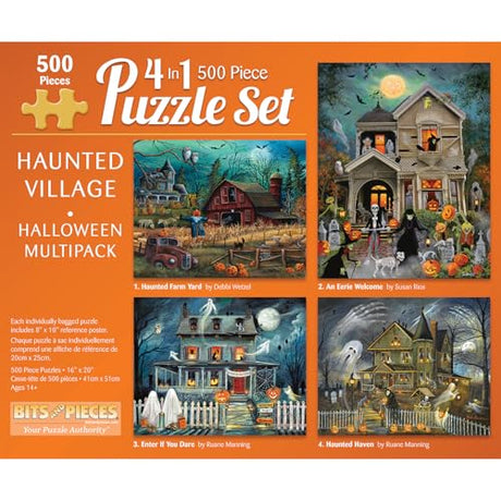 Bits and Pieces Set of 4 Jigsaw Puzzles 500 Pieces - Haunted Halloween Set Bits and Pieces