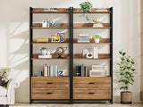Tribesigns 70.8" Rustic Brown Industrial Bookshelf with Drawers and Open Shelves Tribesigns
