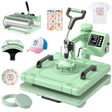 Slendor Heat Press 15x15 Inch 5 in 1 Heat Press Machine 360-Degree Swing Away Digital T Shirt Pressing Machine Multifunction Heat Transfer Sublimation Combo for T Shirts Mugs Hat Plate Cap,Green Slendor
