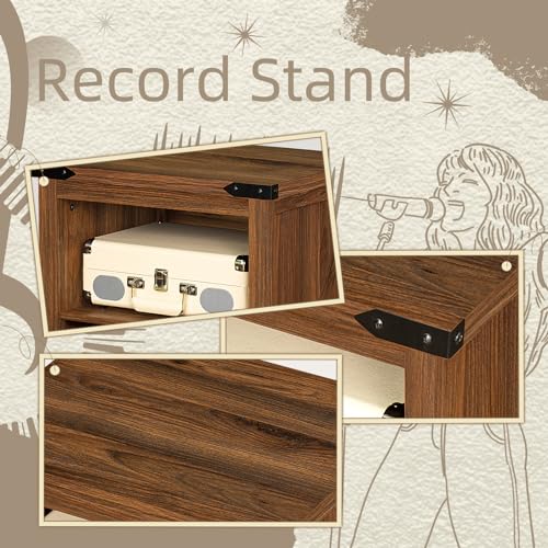 Record Player Stand with Vinyl Record Storage Holds up to 160 Albums,Large Wood Record Player Table Dispaly Shelf，Brown Turntable Stand Cabinet for Living Room,Bedroom,Office 7 Joaxswe