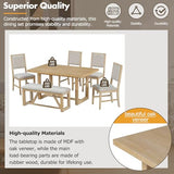 Merax Farmhouse Wood 6-Piece Dining Set, 59.6 inch Rectangular Table, 4 Upholstered Chairs and 1 Bench for Kitchen, Natural Merax