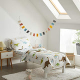 4 Pieces Toddler Bedding Set Dinosaur with Colorful Dinos and Monsters Toddler Comforter Sheet Set for Autumu and Winter Includes Comforter, Flat Sheet, Fitted Sheet and Pillowcase White UOZZI BEDDING