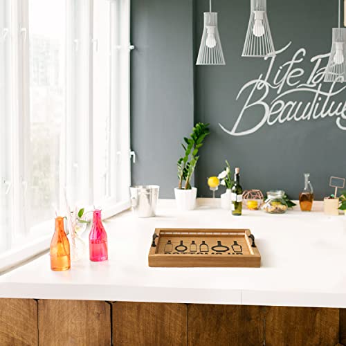 Elegant Designs HG2032-NBU Salento Farmhouse Rectangle Decorative LED Light Up Wooden Serving Tray w Black Metal Handles & Bottoms Up in Black for Décor, Centerpiece, Breakfast, Coffee,Bar, Natural Elegant Designs