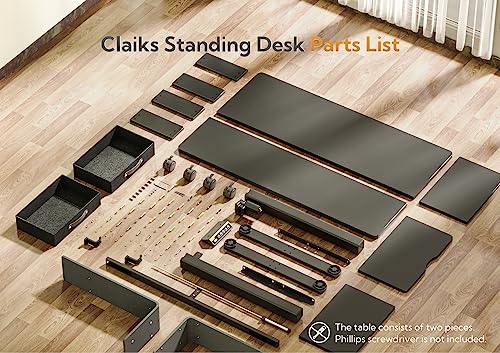 Claiks Standing Desk with Drawers, Stand Up Electric Standing Desk Adjustable Height, Sit Stand Desk with Storage Shelf and Splice Board, 48 Inch, Black - WoodArtSupply