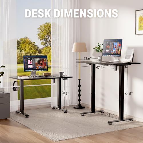 Veken 47.2" Standing Desk, Adjustable Height Office Desk with Wood Desktop, Computer Table for Home Work, Study and Gaming, Small Spaces, Modern Furniture, Black Veken