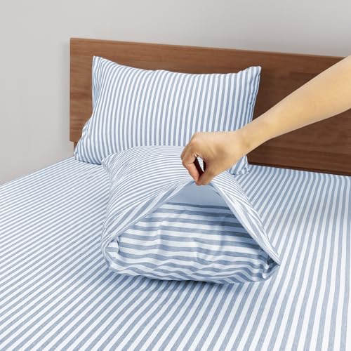 Mejoroom Striped Full Size Sheets - 1800TC Luxury Full Sheets with 16 Inch Deep Pocket - Premium Bedding Collection - Extra Soft, Breathable, Wrinkle, Fade & Stain Resistant - 4 Piece (Blue Stripe) Mejoroom