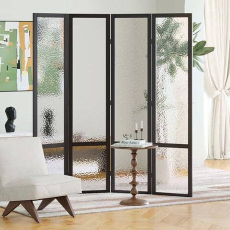 Acrylic Room Divider,4-Panel Freestanding Partition Screen, Frosted Translucent Privacy Panel - Lightweight Modern Divider for Home Office Studio (Black, 4 Panels) Svimi