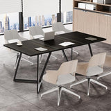 LITTLE TREE 70.86-Inch Conference Table for 8, Black Conference Room Table with Metal Base, Modern 5.9 ft Rectangular Table for Boardroom, Meeting, Conference Room LITTLE TREE