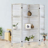 AMBITION LAND Room Divider with Shelves, Privacy Screen, Room Dividers and Folding Privacy Screens, 4 Panel Wood Temporary Wall Partition Separation Separator, Coconut AMBITION LAND