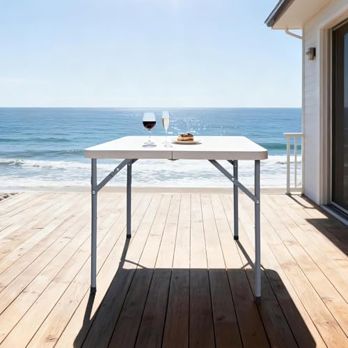 Lakhow 34" Square Folding Table with Resin Top, Plastic Folding Card Table with Collapsible Legs for Adults Indoor Outdoor Use, White Lakhow