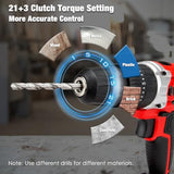 Cordless Drill Set, 20V Power Drill Kit with 2 X 2.0AH Battery, 44pcs Drill/Driver Bits, 1 Box Screws, Bubble Level, 3/8'' Chuck Electric Drill, 32NM, 21+3 Position, 2 Variable Speed KITLUCK