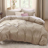 Bedsure Light Brown Duvet Cover Queen Size - 3 Pieces Prewashed Cotton-Like Extra Soft Bedding Set, Includes 1 Duvet Cover 90x90 Inches with Zipper Closure & 2 Pillow Shams, Comforter Not Included Bedsure