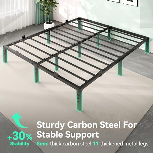 Nelaukoko Queen Bed Frame, 14 Inch Metal Platform Bed Frame Queen Size with Under Storage Space, Mattress Anti-Slip Design, Heavy Duty Sturdy Foundation, No Box Spring Needed, Easy Assembly, Black Nelaukoko
