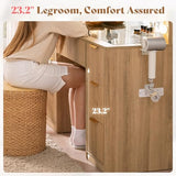 AMERLIFE 36.2" Fluted Vanity Desk with Mirror and Adjustable LED Lights, Large 4 Drawers Makeup Table with Glass Top and Charging Station for Women and Girls, Bedroom or Dorm, Natural Oak AMERLIFE