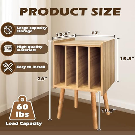 Record Player Stand, Vinyl Record Storage Table with 4 Cabinet, Mid Century Modern Turntable Stand, Organizer Vinyl Table for Bedroom Living Room, Oak Montex