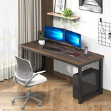 NSdirect Large Office Desk for Home Office, Large 63” Computer Desk Table, Wide Writing Study Desk for 2 Person, Metal Sturdy Frame Thicker Steel Legs, Black Chocolate NSdirect