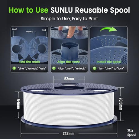SUNLU PLA 3D Printer Filament PLA Filament 1.75mm, Neatly Wound 3D Printing Filament, Dimensional Accuracy +/- 0.02 mm, Fit Most FDM 3D Printer, 1kg Spool (2.2lbs), Good for Lithophane, White SUNLU