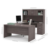 Pemberly Row Modern U-Shaped Engineered Wood Desk with Hutch File and Bookcase, Fully Reversible Unit, Assembly Required, for Home Office, in Bark Gray Finish Pemberly Row