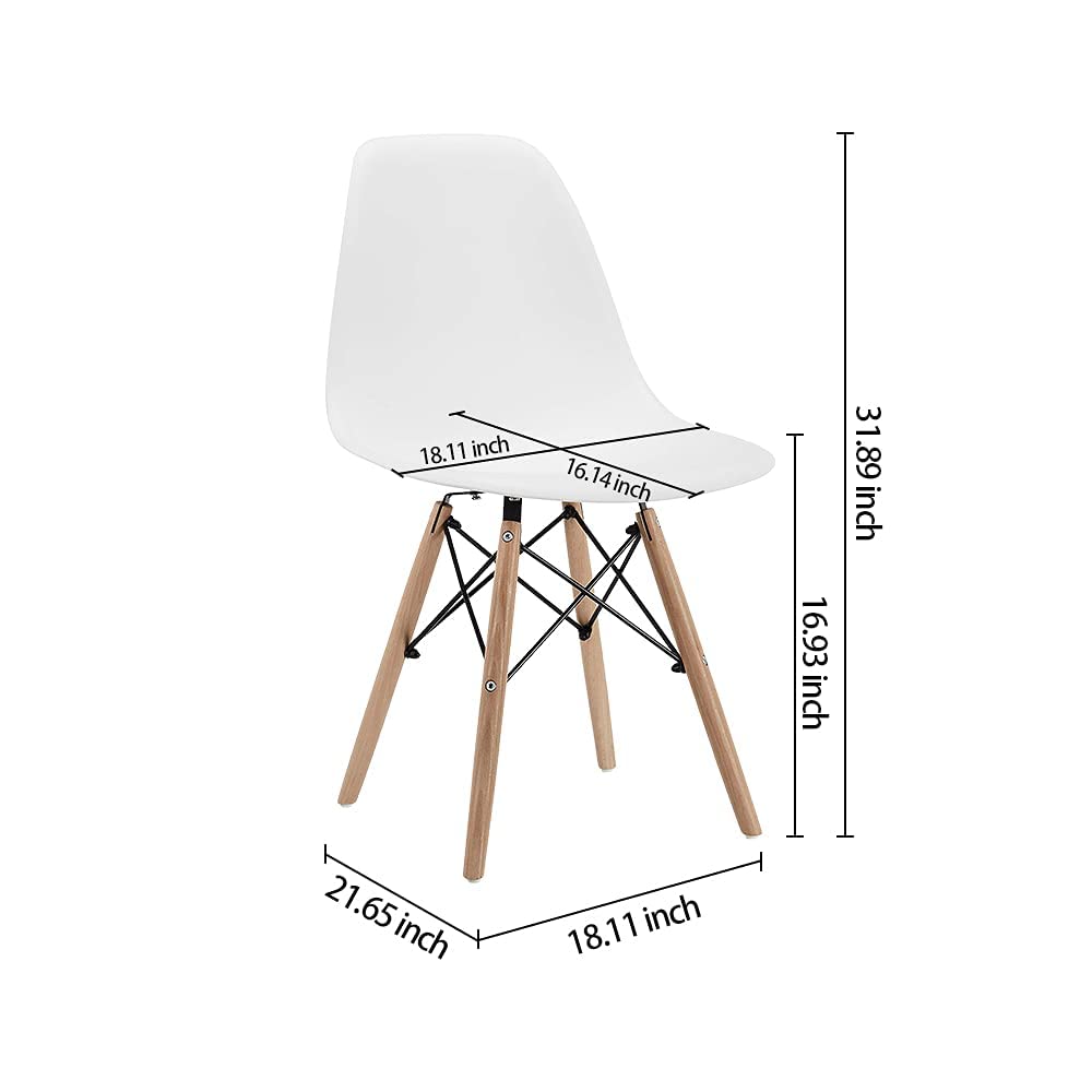 CangLong Modern Mid-Century Side Chair with Natural Wood Legs for Kitchen, Living Dining Room, White