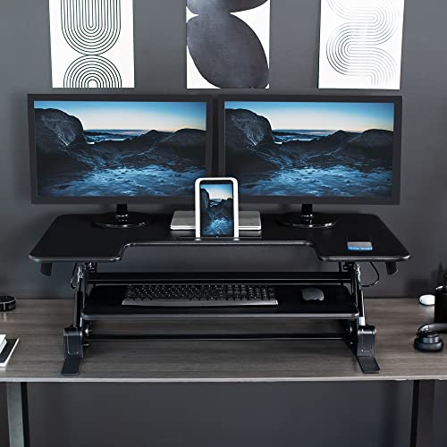 VIVO 42 inch Height Adjustable Stand Up Desk Converter, V Series, Quick Sit to Stand Tabletop Dual Monitor Riser Workstation, Black, DESK-V000VL VIVO