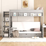 P PURLOVE Full Size Futon Bunk Bed with Storage,Full Over Full Futon Bunk Bed with Storage Staircase,Convertible Bed Frame with Bedside Table,can be Converted into Daybed P PURLOVE