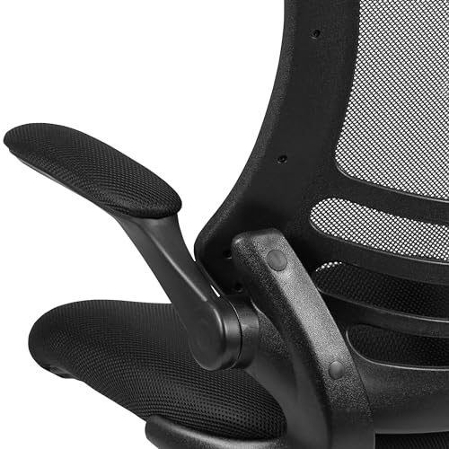 Flash Furniture Kelista Mid-Back Swivel Office Chair with Adjustable Seat Height, Ergonomic Mesh Desk Chair with Flip-Up Armrests, Black Flash Furniture
