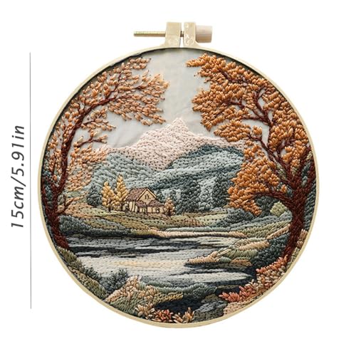 SCECALA 4 Pack Embroidery Kit for Beginners - Nature Landscape Beginner Embroidery Kit for Adults with Embroidery Pattern, Hoop, Complete Supplies DIY Craft for Adults Sewing Hobby, 1pc Hoops